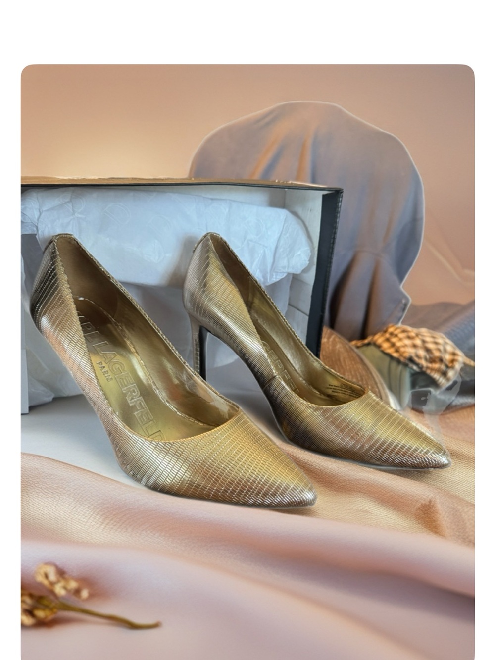 Karl Lagerfeld Metallic Gold Pointed-Toe Stiletto Pumps